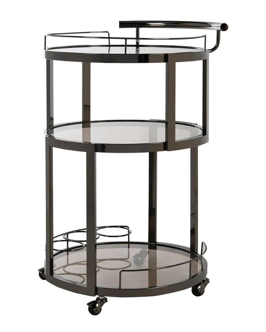 Rio 3-Tier Round Bar Cart & Wine Rack - Gun Metal, Glass image