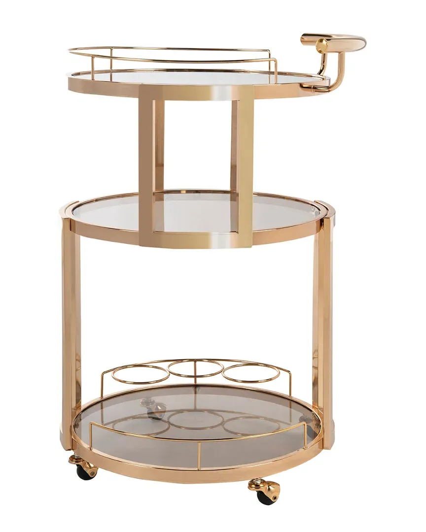 Rio 3-Tier Round Bar Cart with Wine Rack - Gold image