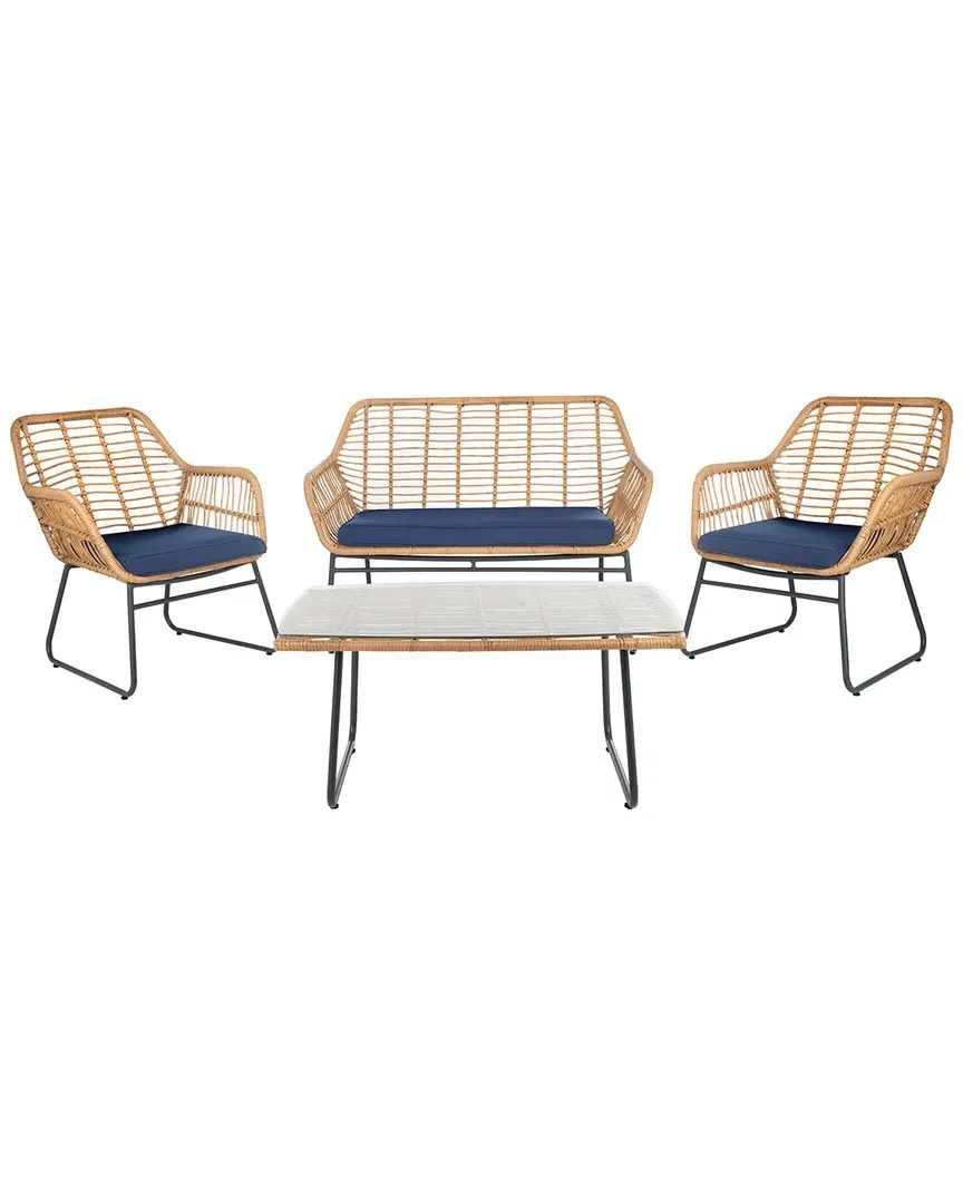 Roston 4-Piece Outdoor Living Set - Navy, PE Rattan