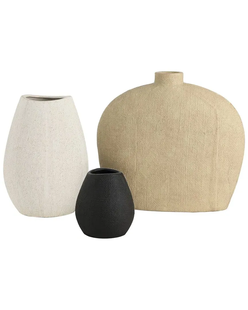 Sav Set of 3 Ceramic Textured Vases - Multi