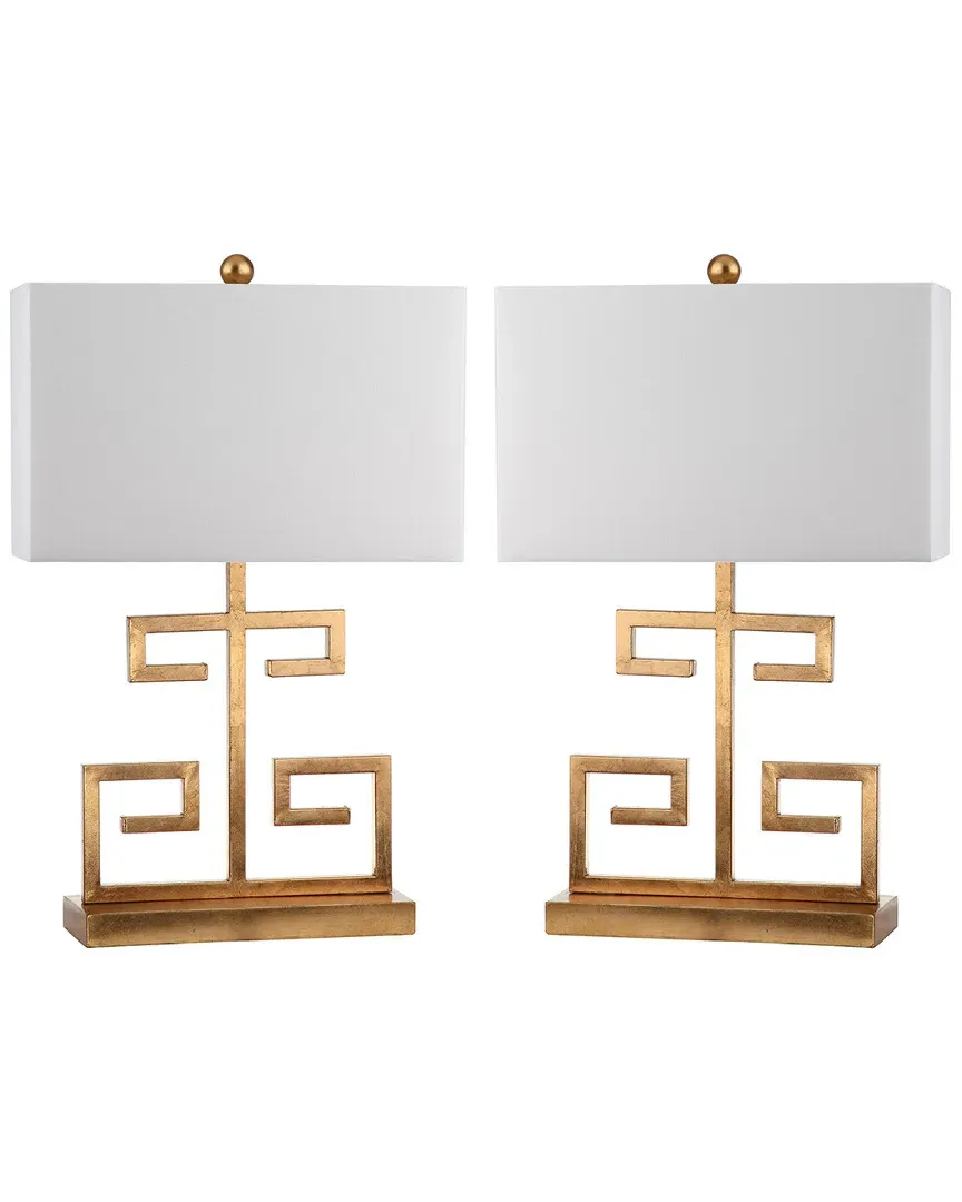 Set of 2 Greek Key Table Lamps - Gold, Metal