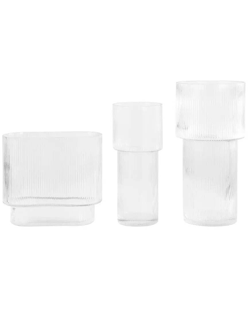 Set of 3 Ceva Fluted Glass Vases - Clear