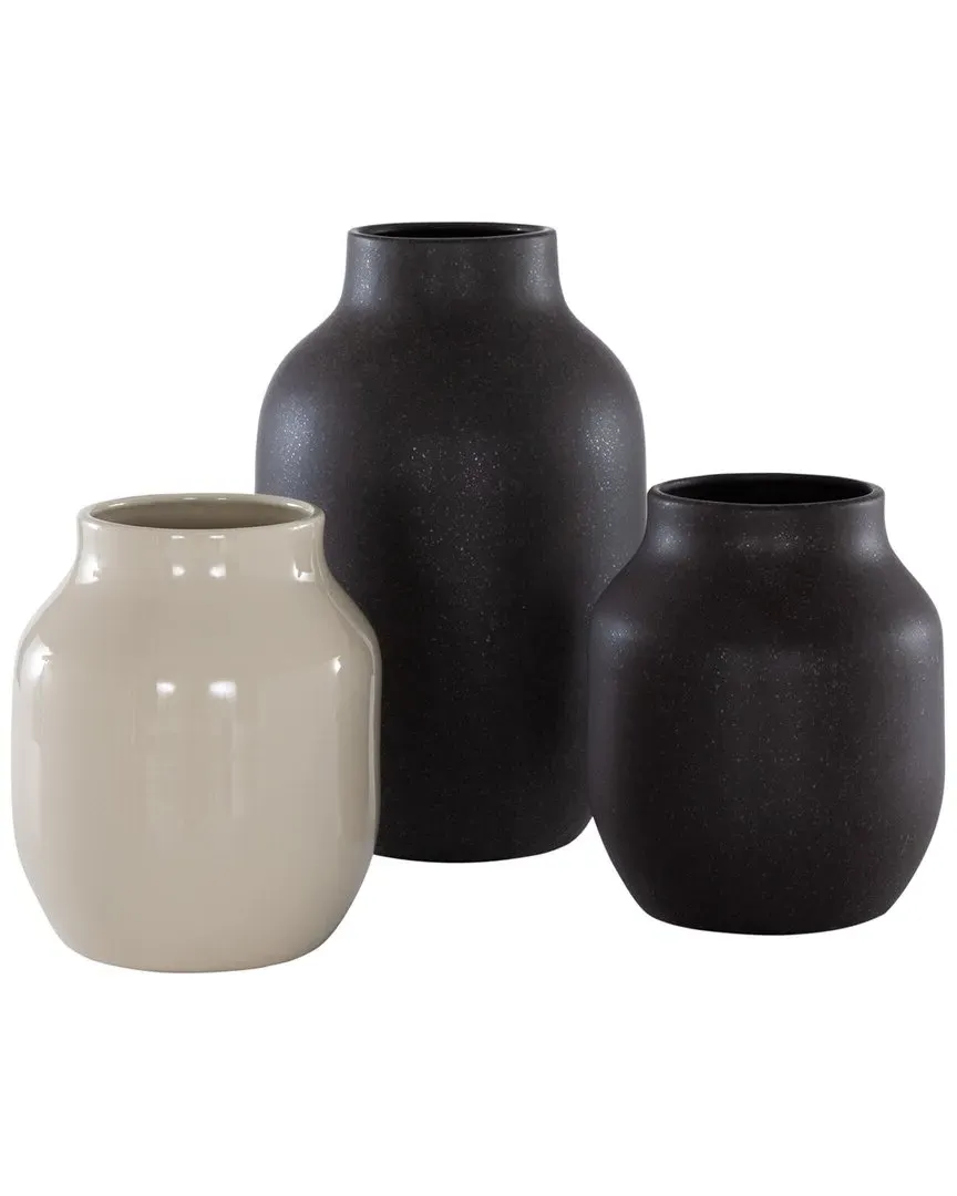 Set of 3 Decorative Ceramic Vases - Charcoal