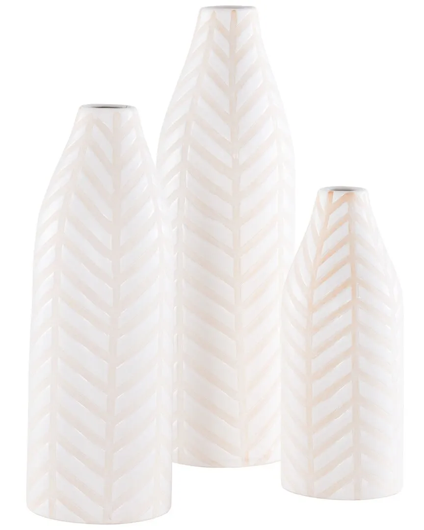 Set of 3 Decorative Ceramic Vases - Cream image