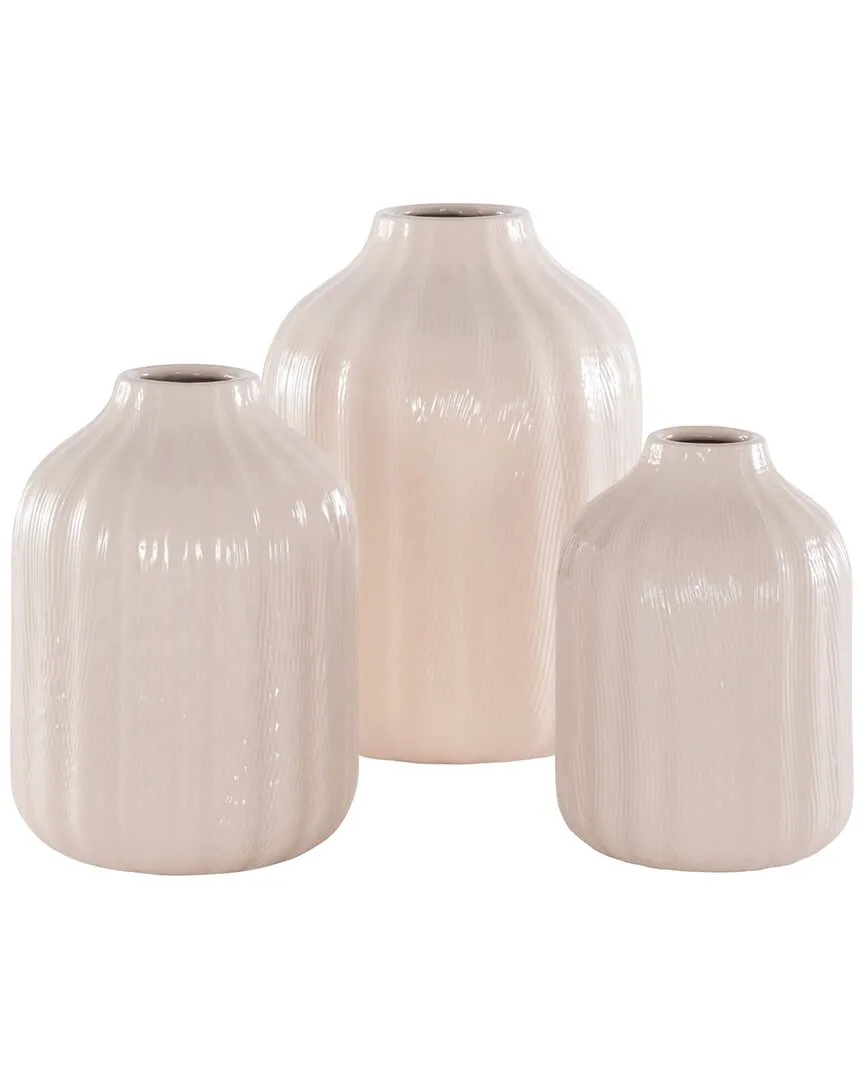 Set of 3 Decorative Ceramic Vases - Ivory