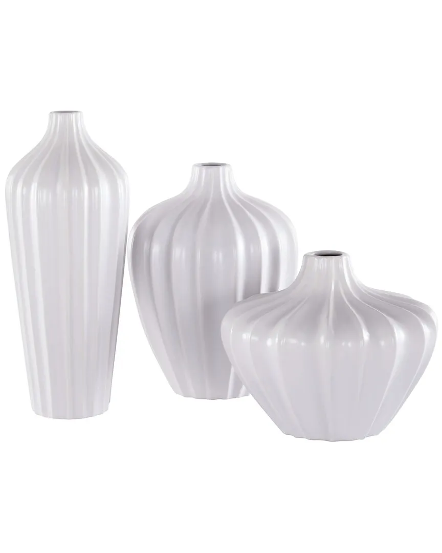 Set of 3 Decorative Ceramic Vases - Ivory