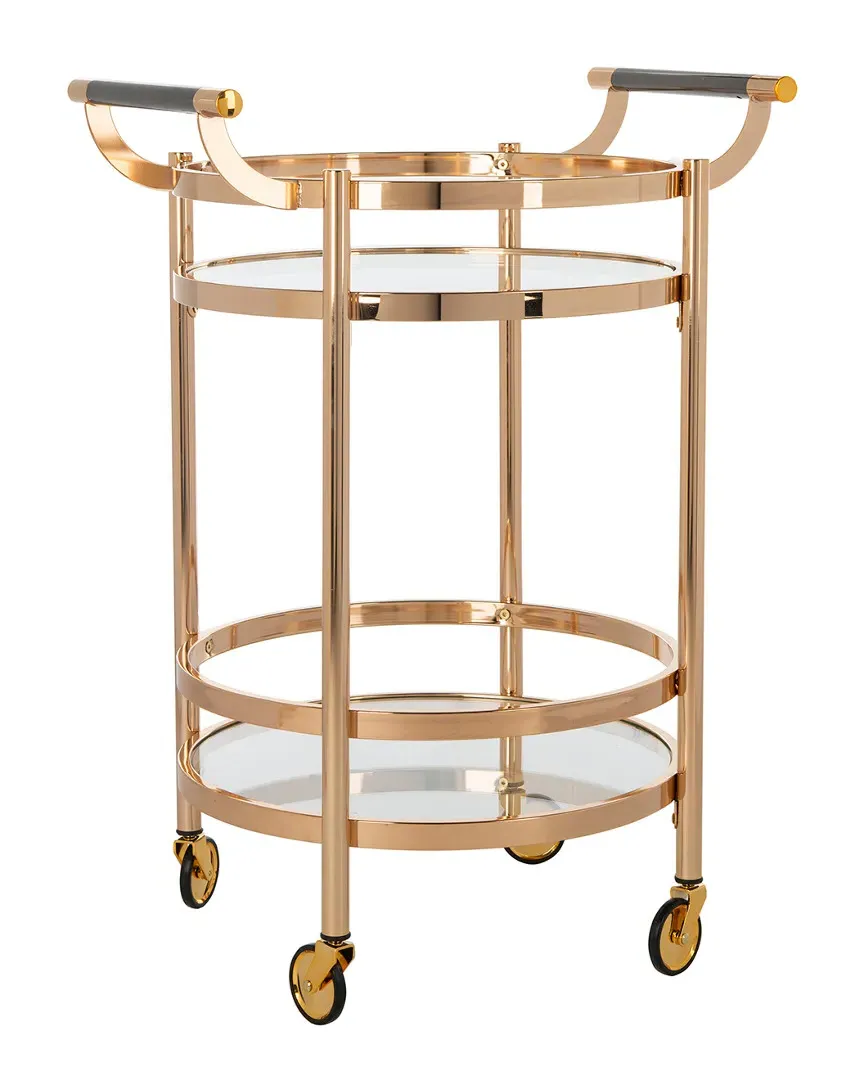 Sienna 2-Tier Round Bar Cart - Gold, Glass