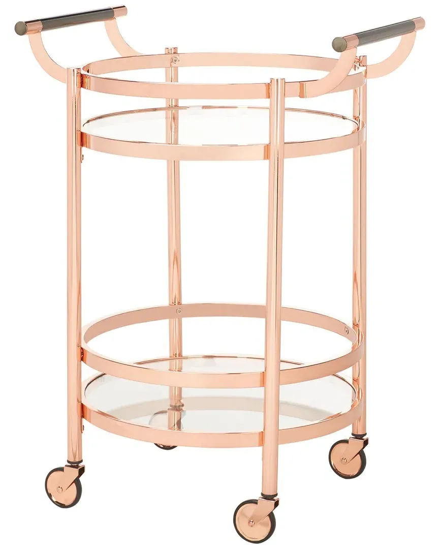 Sienna 2-Tier Round Bar Cart - Rose Gold, Glass