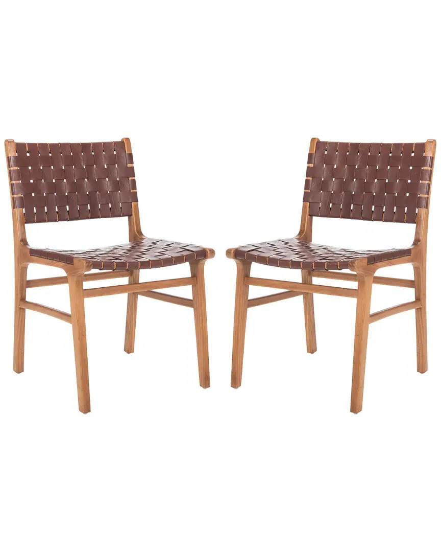 Taika Woven Leather Dining Chair Set of 2 - Cognac image