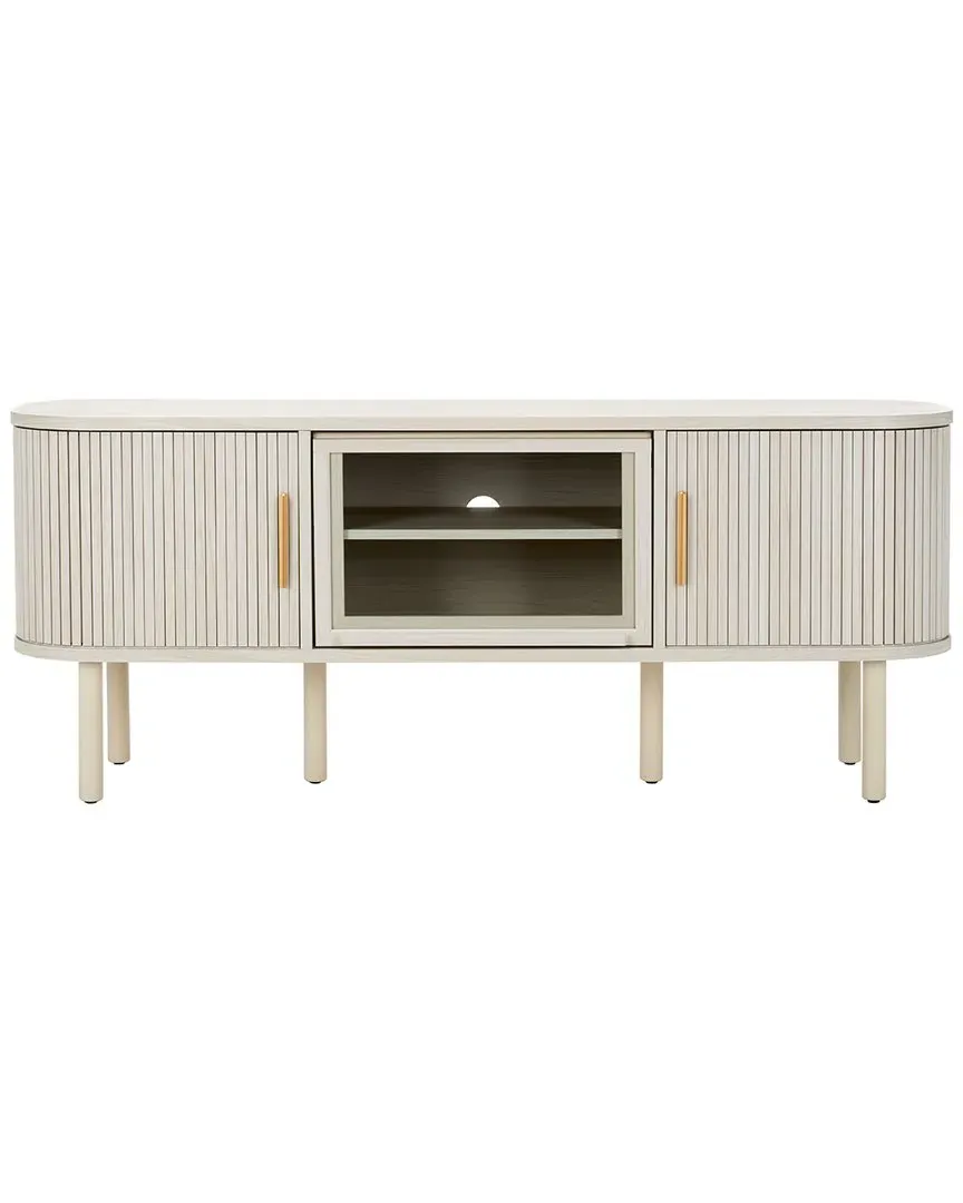 Tealla Media Stand with Tambour Doors - Bleached White
