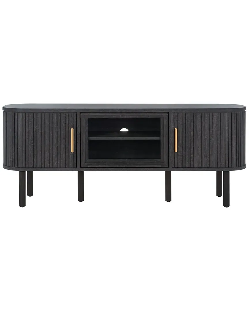 Tealla Media Stand with Tambour Doors - Distressed Black