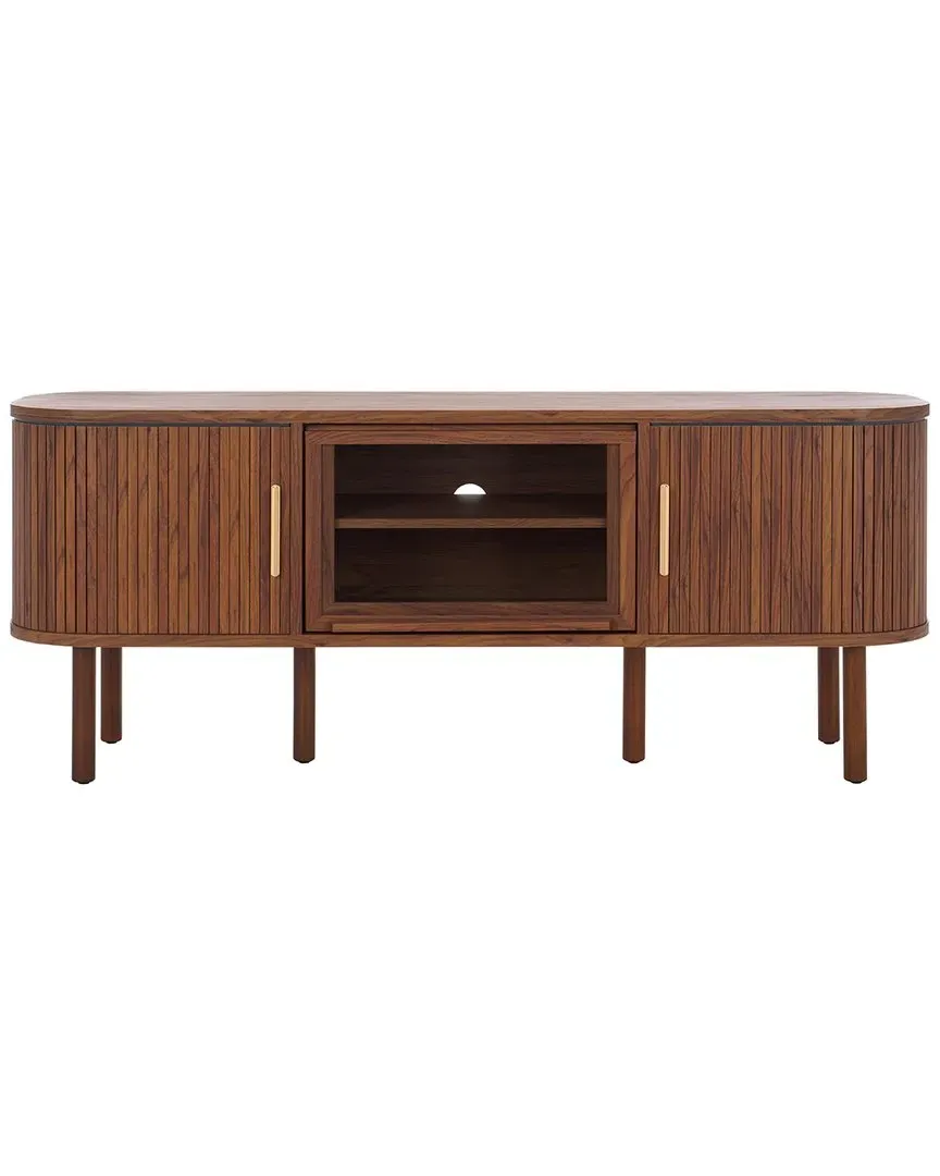 Tealla Media Stand with Tambour Doors - Walnut