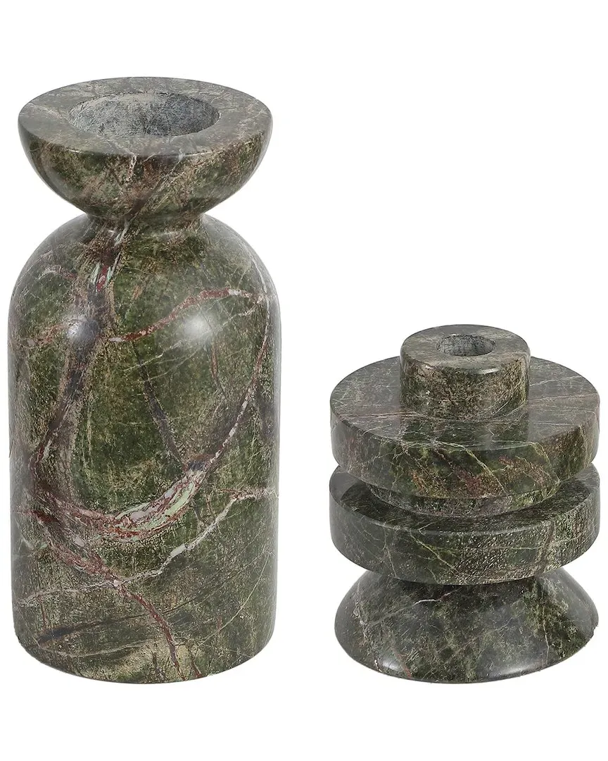 Thea Set of 2 Candle Holders - Green, Marble image