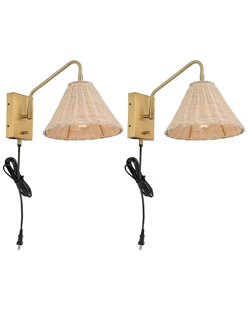 Tressa Set of 2 Wall Sconce - Brass, Rattan