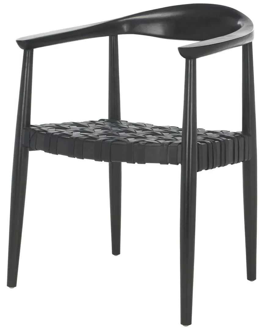 Walda Leather Woven Accent Chair - Black, Mahogany image