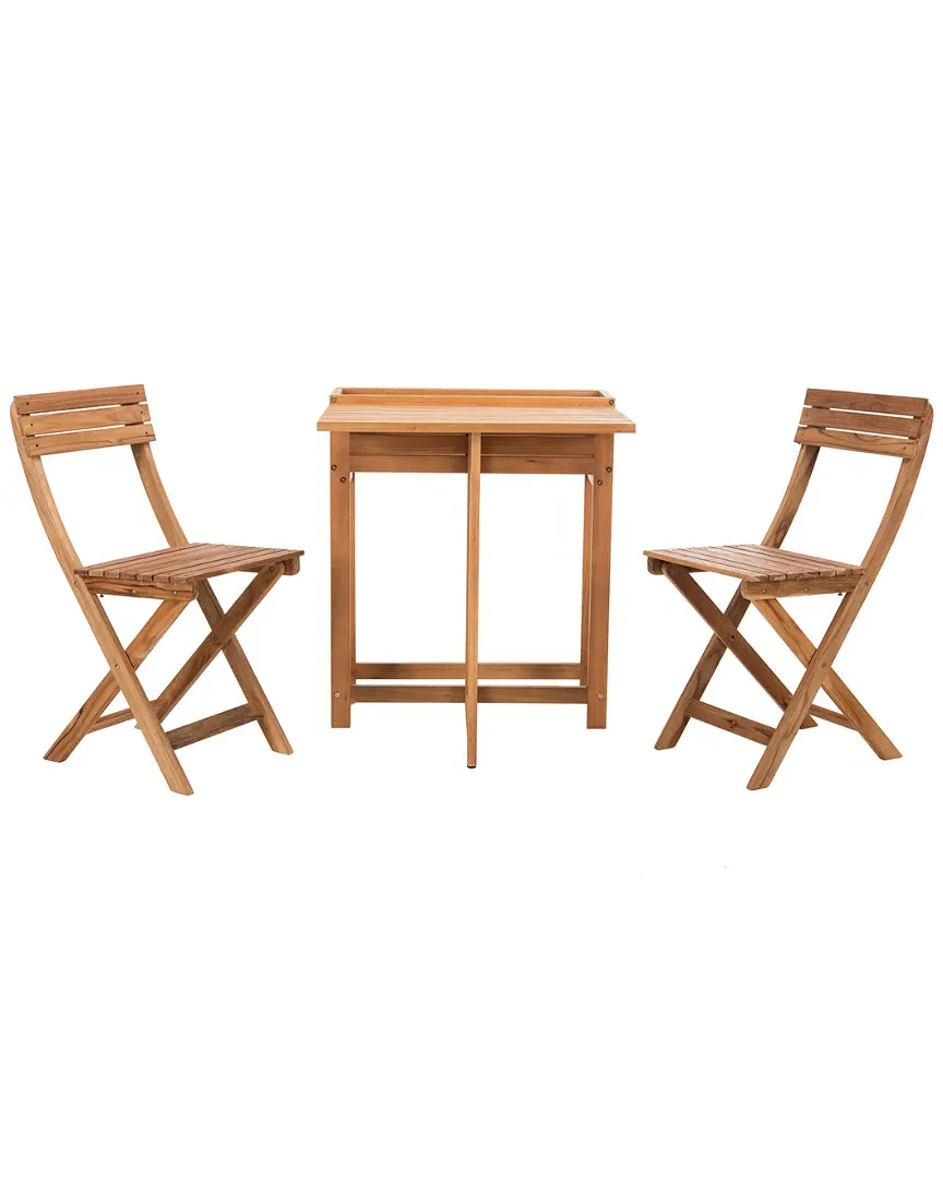 Walten 3-Piece Bistro Set with Flower Shelf - Natural, Teak