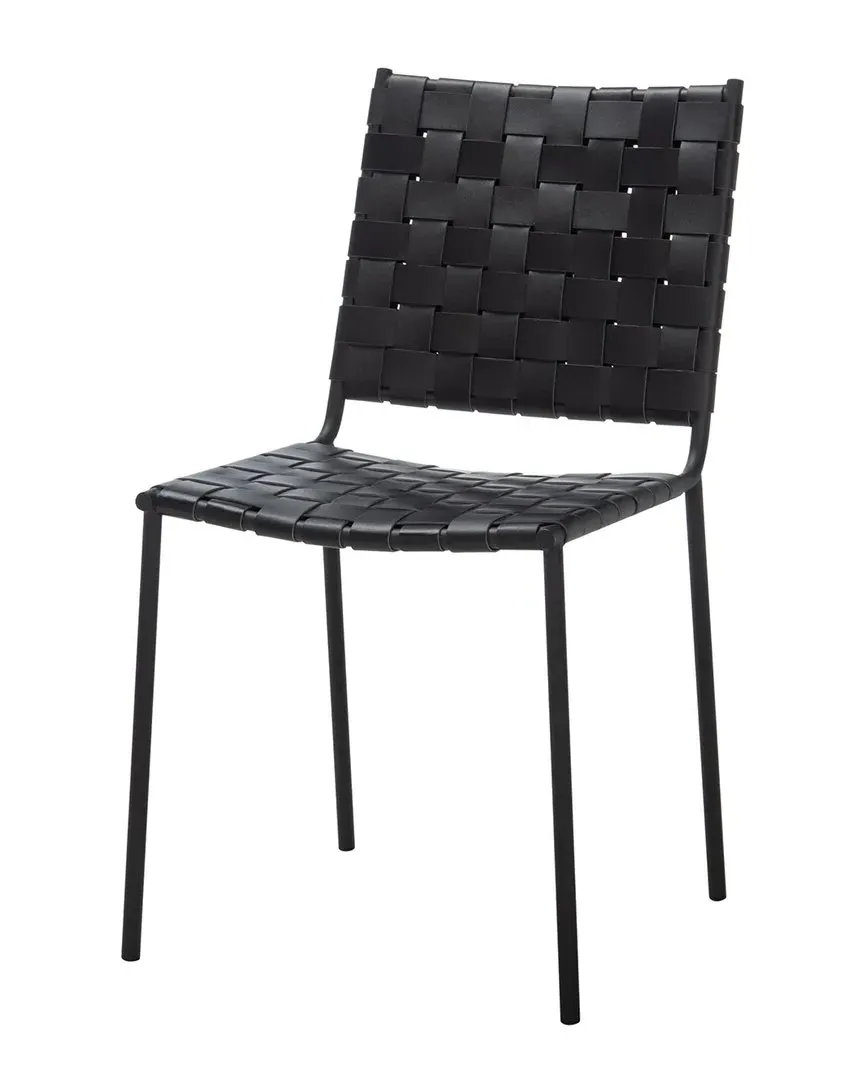 Wesson Set of 2 Dining Chairs - Black, Woven Leather