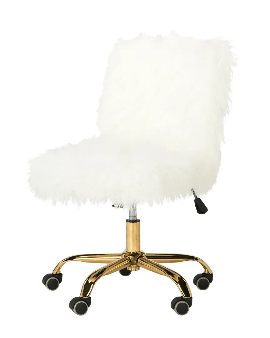 Whitney Faux Sheepskin Swivel Office Chair - White, Iron image