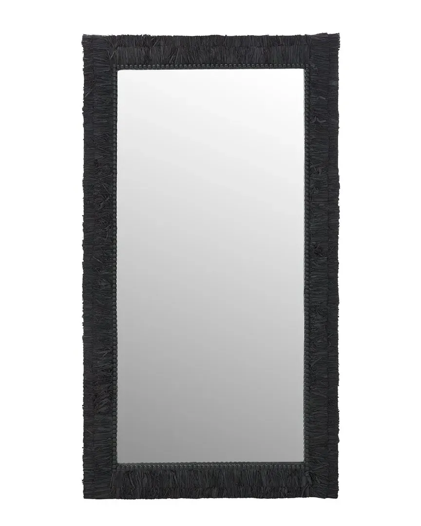 Zoelle Wall Mirror with Straw Border - Black, Wood image