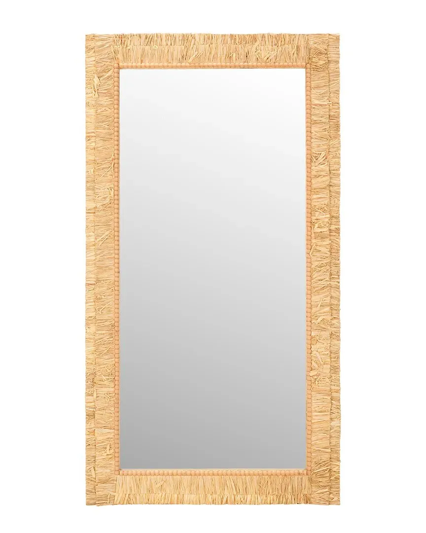 Zoelle Wall Mirror with Straw Border - Brown, Wood