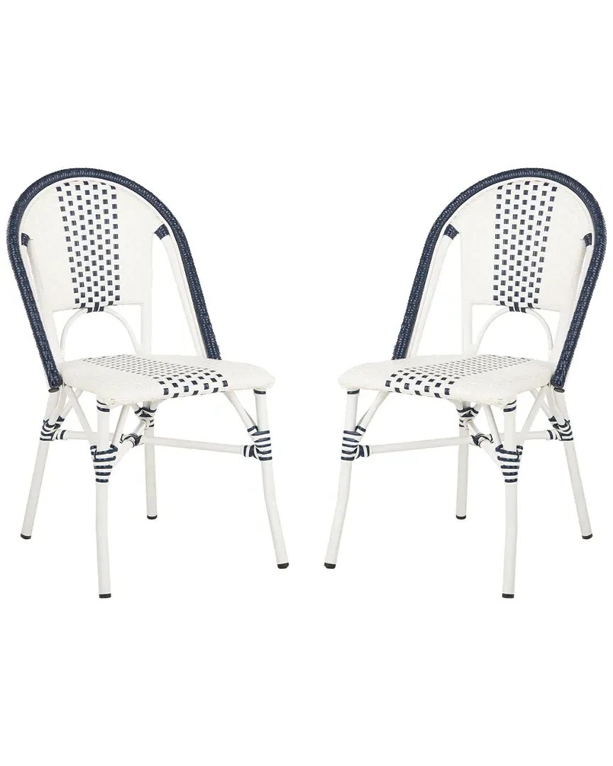 Zoya Set of 2 Outdoor Stackable Chairs - Navy & White, Rattan