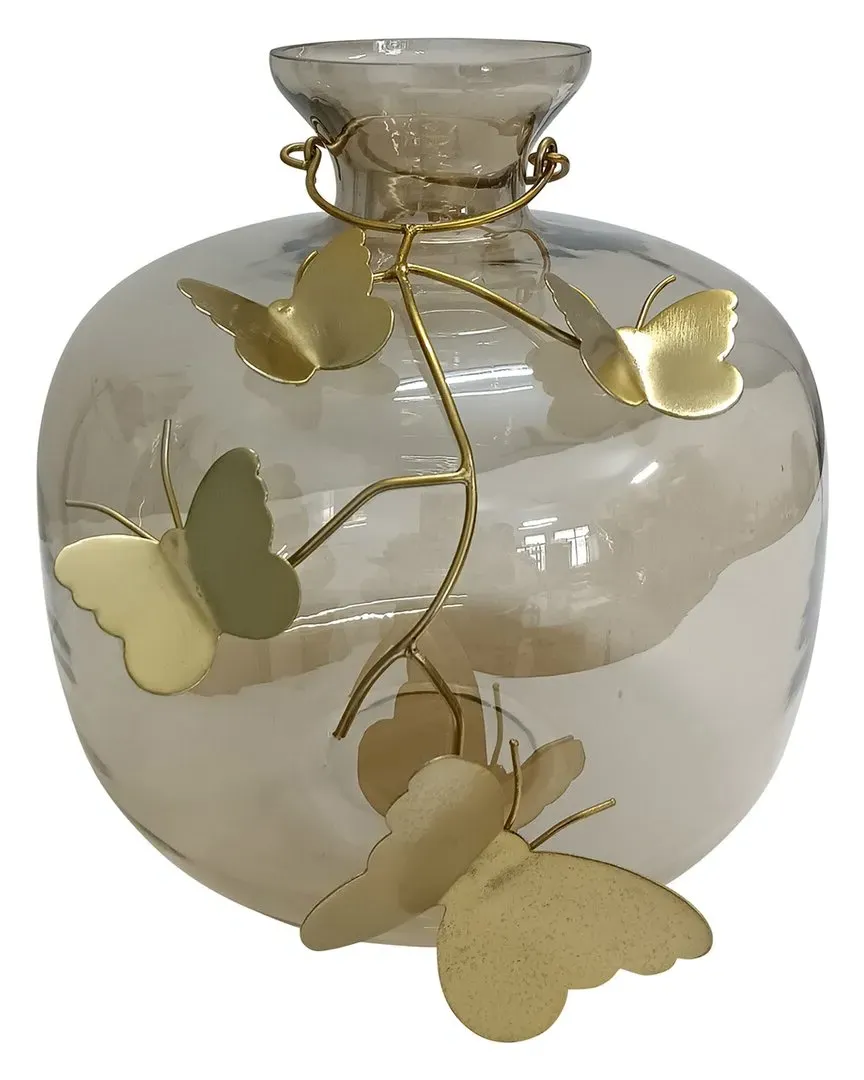 10in Vase with Butterfly Garland - Gold, Glass