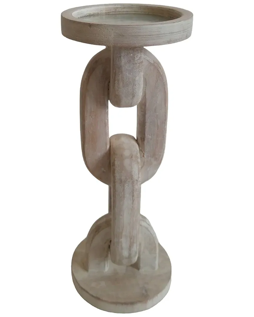 11in Chain Pillar Candle Holder - White, Mango Wood