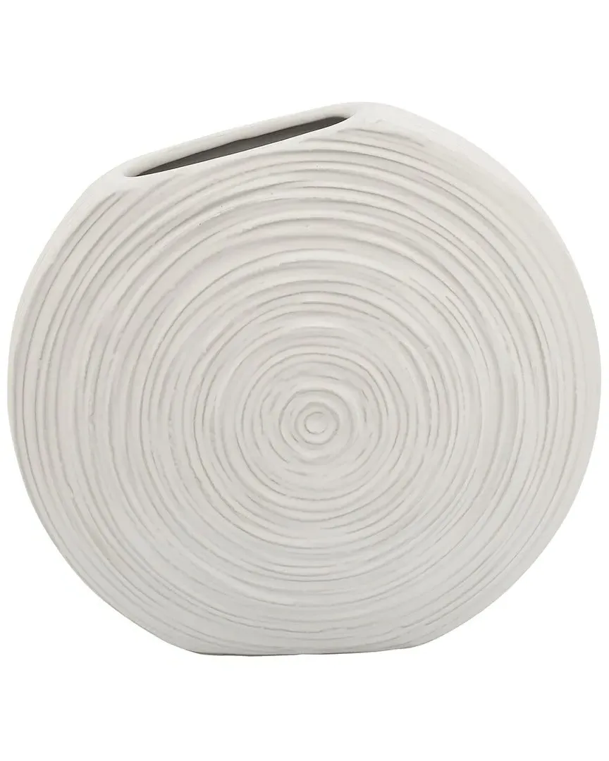 11in Oval Swirled Vase - White, Ceramic