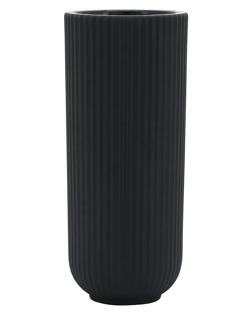 11in Ridged Vase - Black, Ceramic image