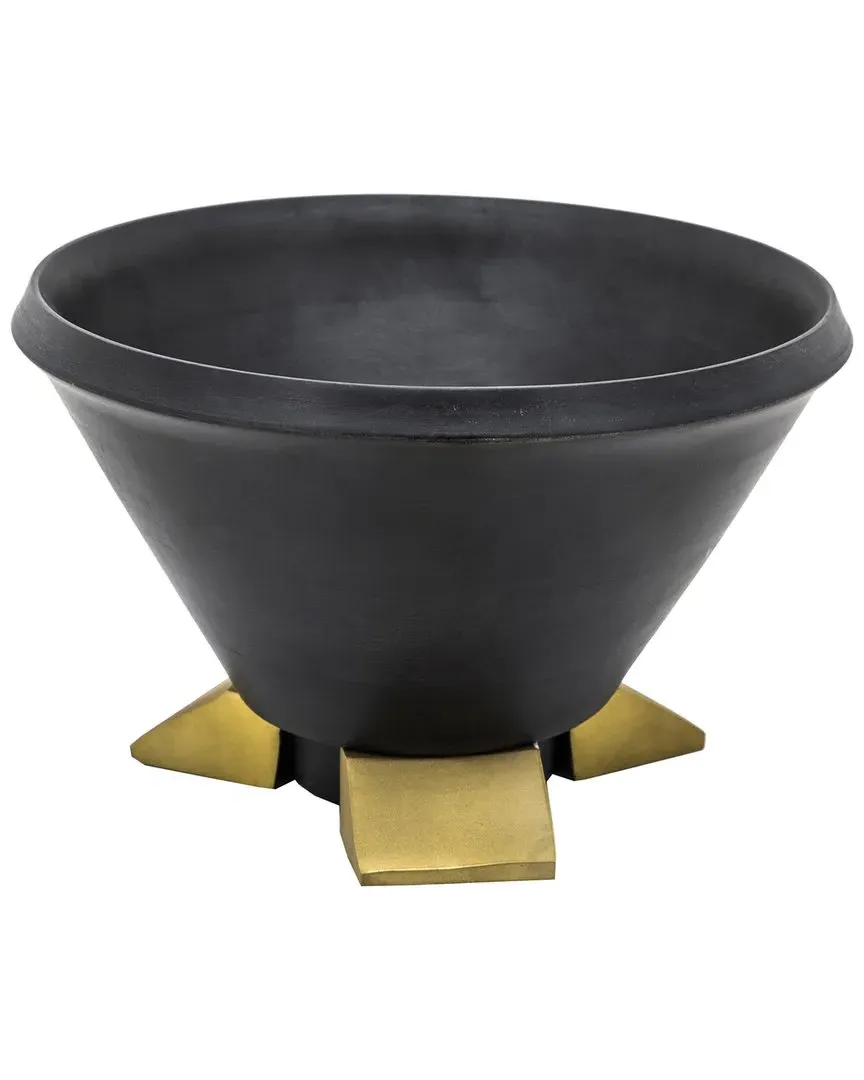 12in Wooden Bowl with Metal Legs - Black