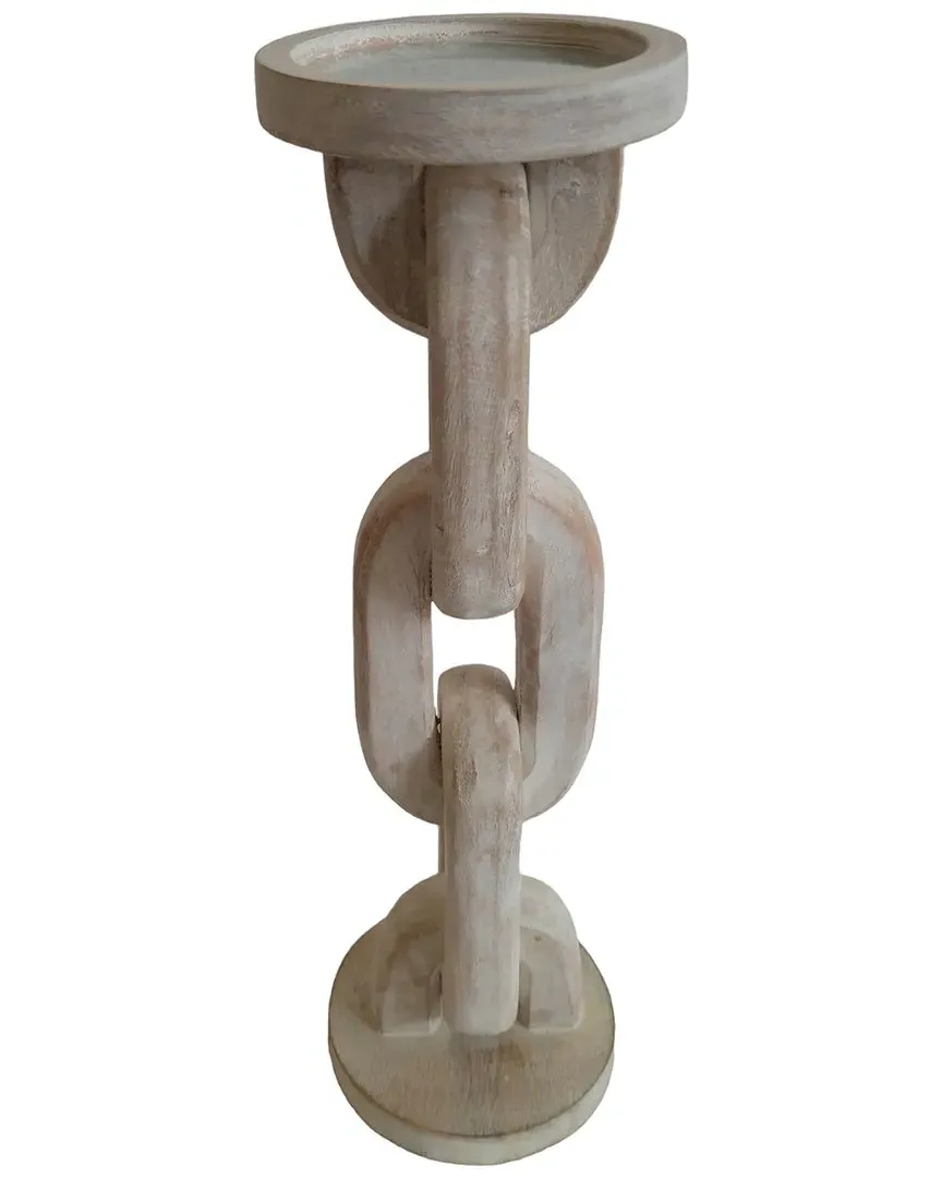 14in Chain Pillar Candle Holder - White, Mango Wood