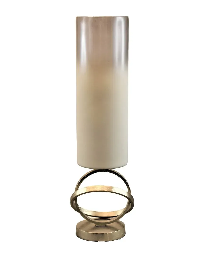 21in Glass Hurricane Vase - White, Gold image