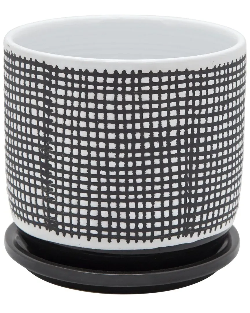 6in Mesh Design Planter with Saucer - Gray, Ceramic image