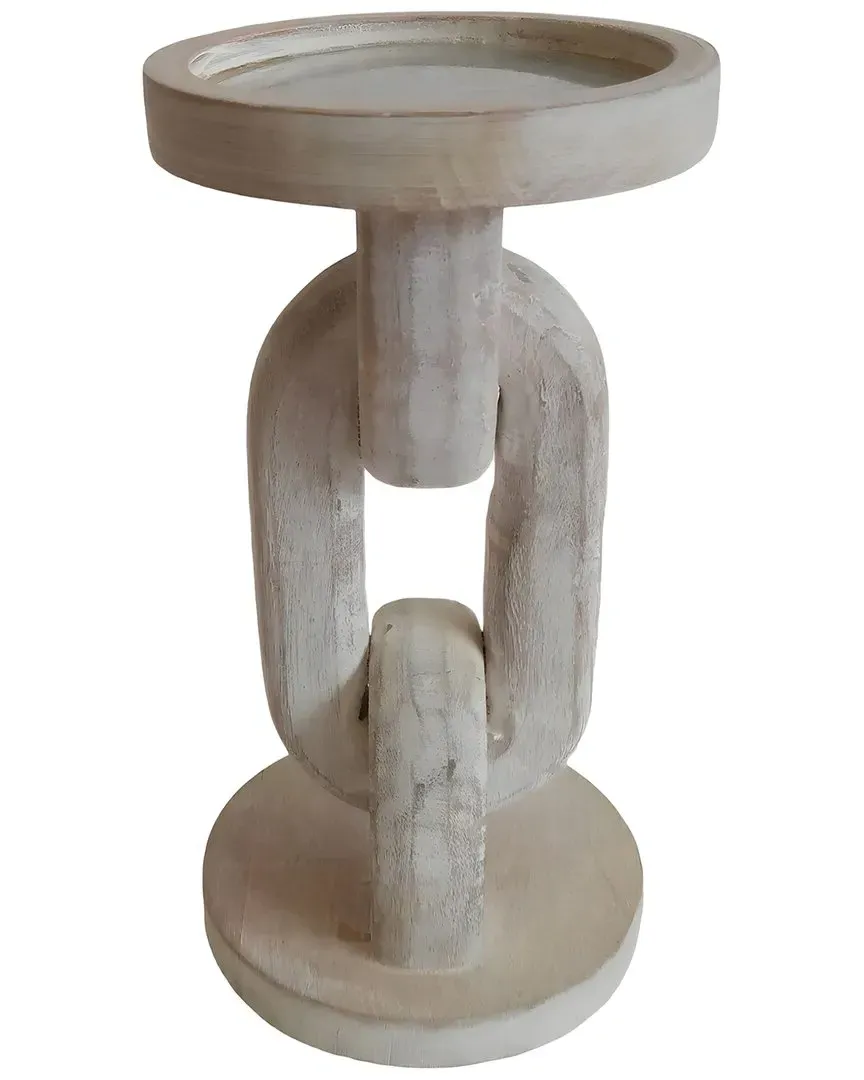 8in Chain Pillar Candle Holder - White, Mango Wood image
