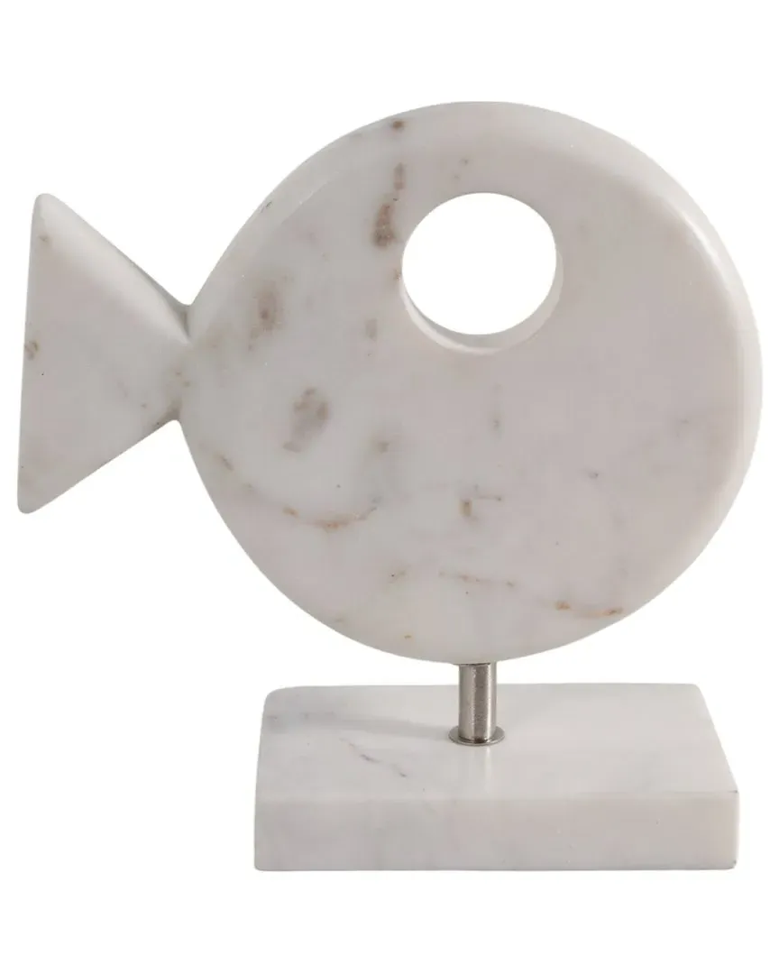 9x9in Marble Fish on Stand - White image
