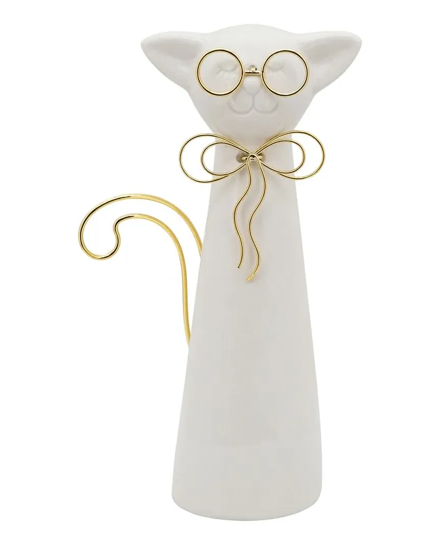 Cat With Glasses Decor - White, Ceramic image