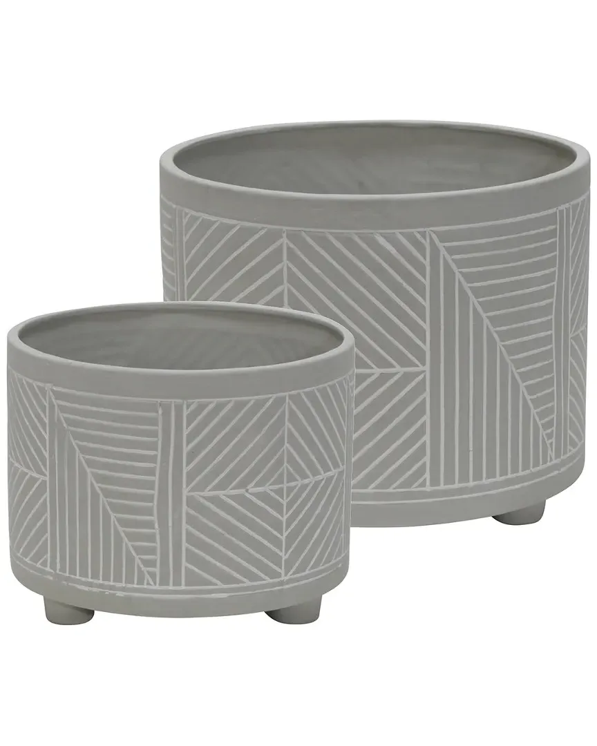 Ceramic Diamond Footed Planter Set - Gray