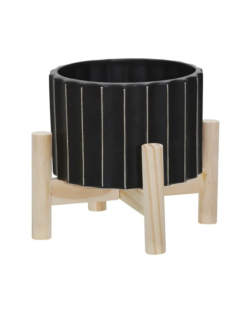 Ceramic Fluted Planter - Black image