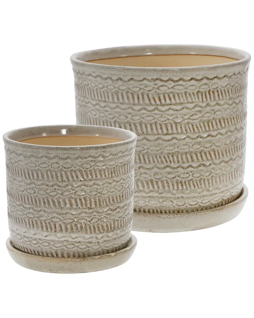 Ceramic Tribal Planter Set - Ivory image