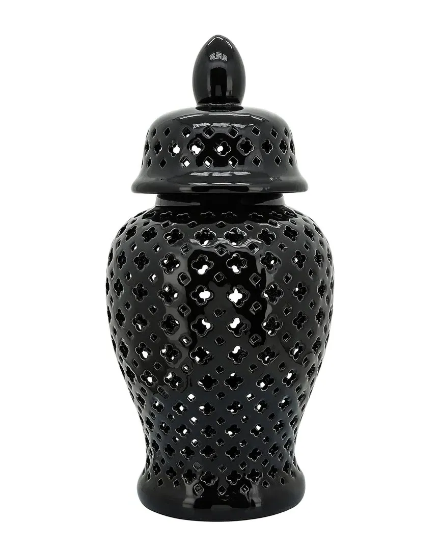 Cut-Out Clover Temple Jar - Black, Ceramic image