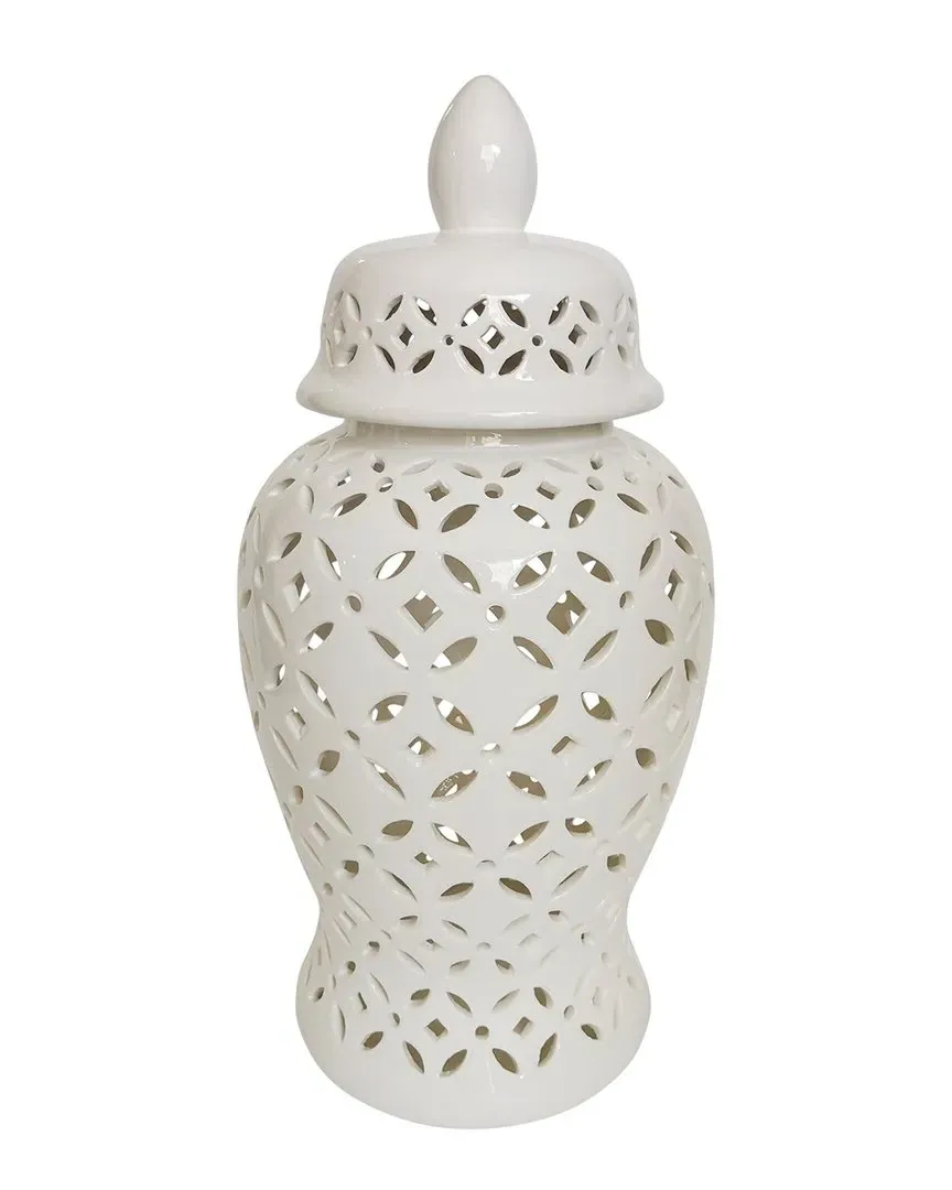 Cut-Out Daisies Temple Jar - White, Ceramic