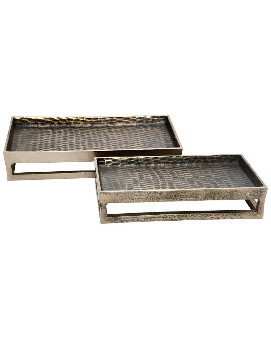 Elevarre Set of 2 Relica Hammered Metal Trays - Bronze image