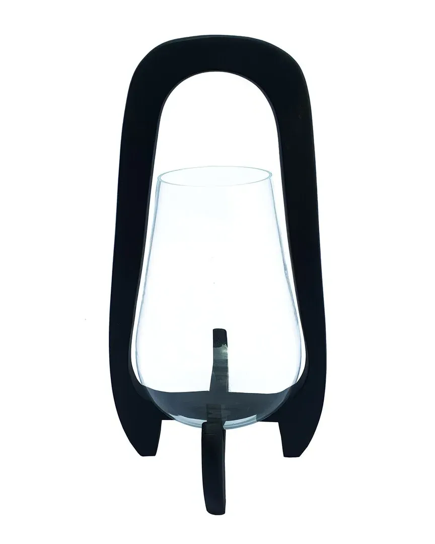 Glass Lantern with Wood Handle - Black