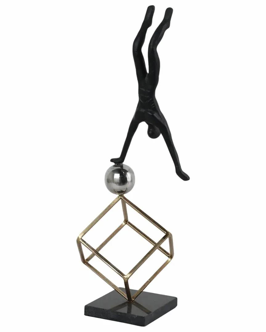 Gymnast on Ball & Cube Sculpture - Black, Metal image