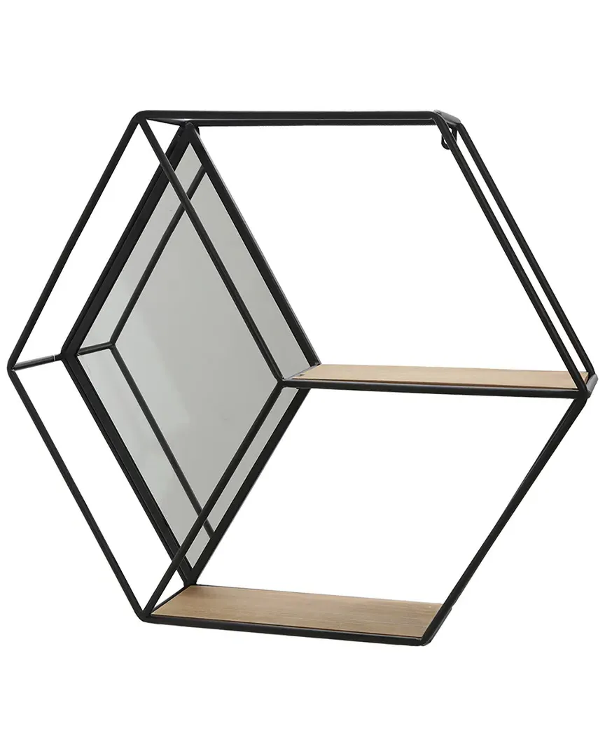 Hexagon Mirrored Wall Shelf - Black, Metal image
