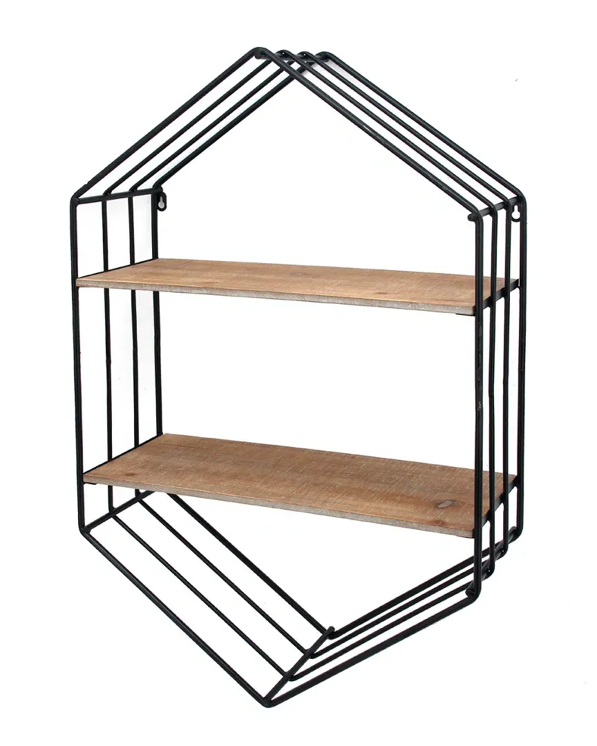 Hexagon Wall Shelf - Brown, Metal Wood image
