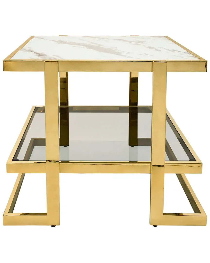Metal Glass Side Table - Gold, Marble image