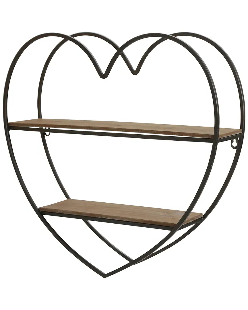Metal Wood Tier Heart Wall Shelf - Black