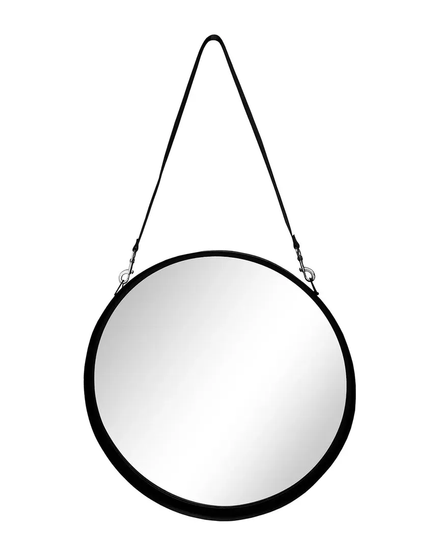 Round Mirror with Leather Strap - Black, Metal