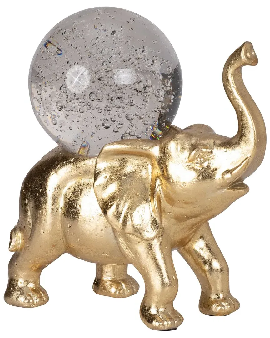 Sagebrook Home Elephant with Crystal Ball - Gold image